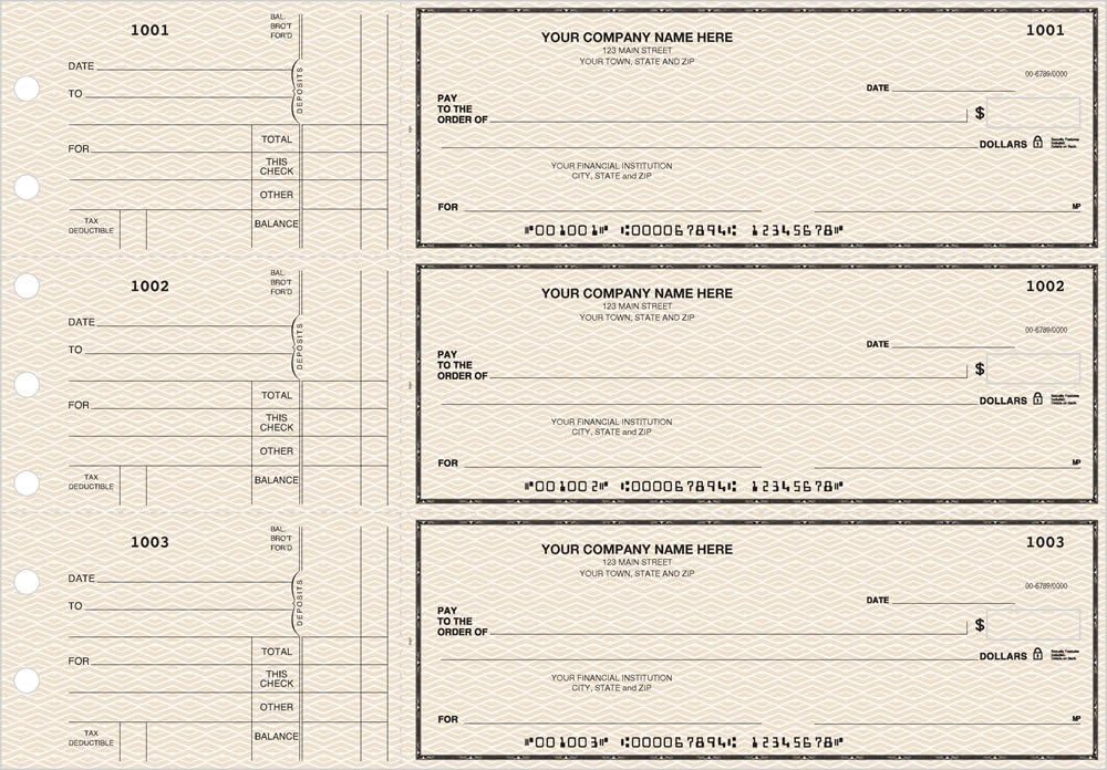 General Manual Business Checks, 3 to a Page Tan Marble Multipurpose Checks, 250 Single Checks