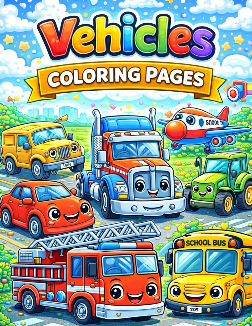 Vehicles Coloring Pages for Kids: Fun Cars, Trucks, Tractors, and More – Easy & Cute Coloring Pages for Boys and Girls Ages 3–8