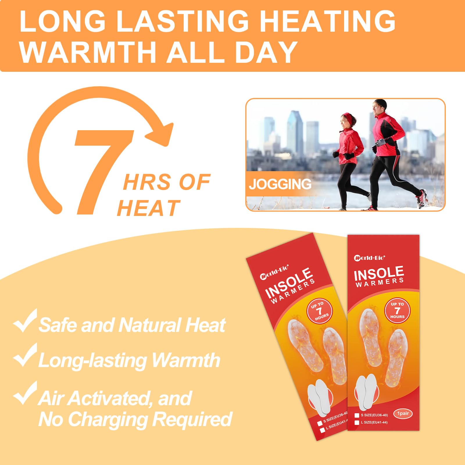 Insole Foot Warmers - Long Lasting Ultra Thin Foot Warmers Disposable for Men Women, Insole Warmers for Feet, Air Activated Heated Insoles, Up to 7 Hours of Heat, L (EU41-44), 40 Pair