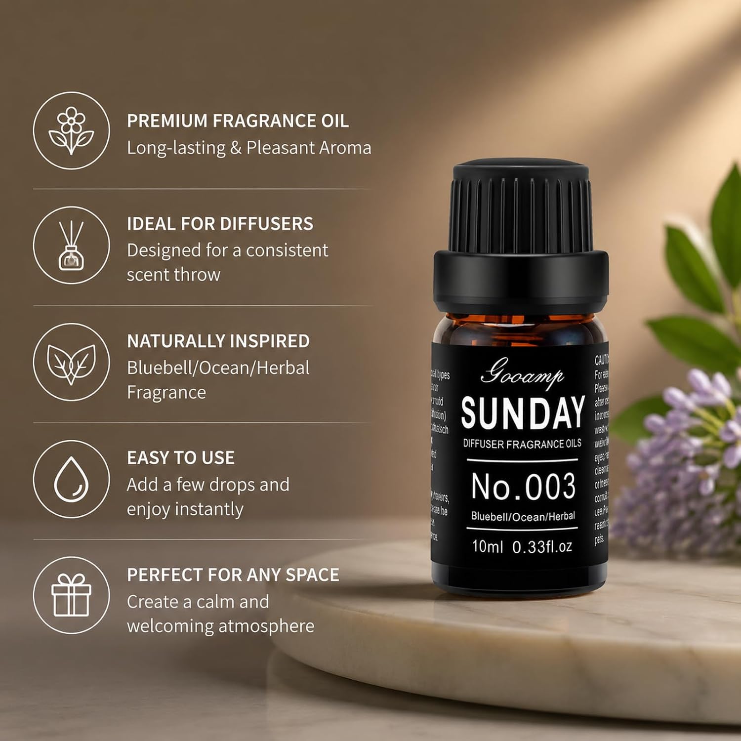 Gooamp SUNDAY-003 Diffuser Oil Essential Oils Blend - Bluebell/Ocean/Herbal