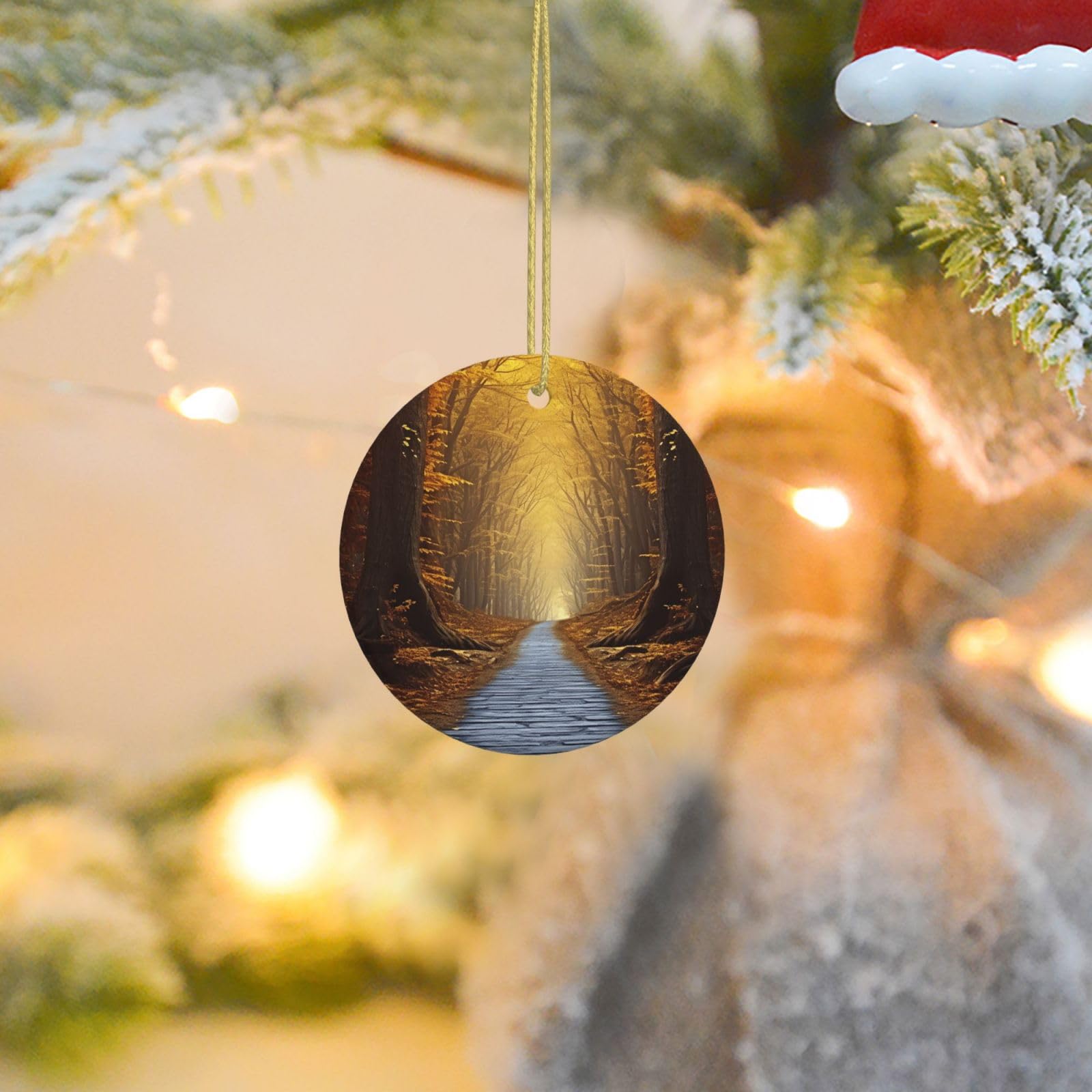 Christmas Tree Ornaments Ceramics Christmas Round Decorations Pathway Ceramics Ornaments Circle Pentagram Xmas Tree Hanging Pendant for Christmas Tree Party Holiday Home Decor