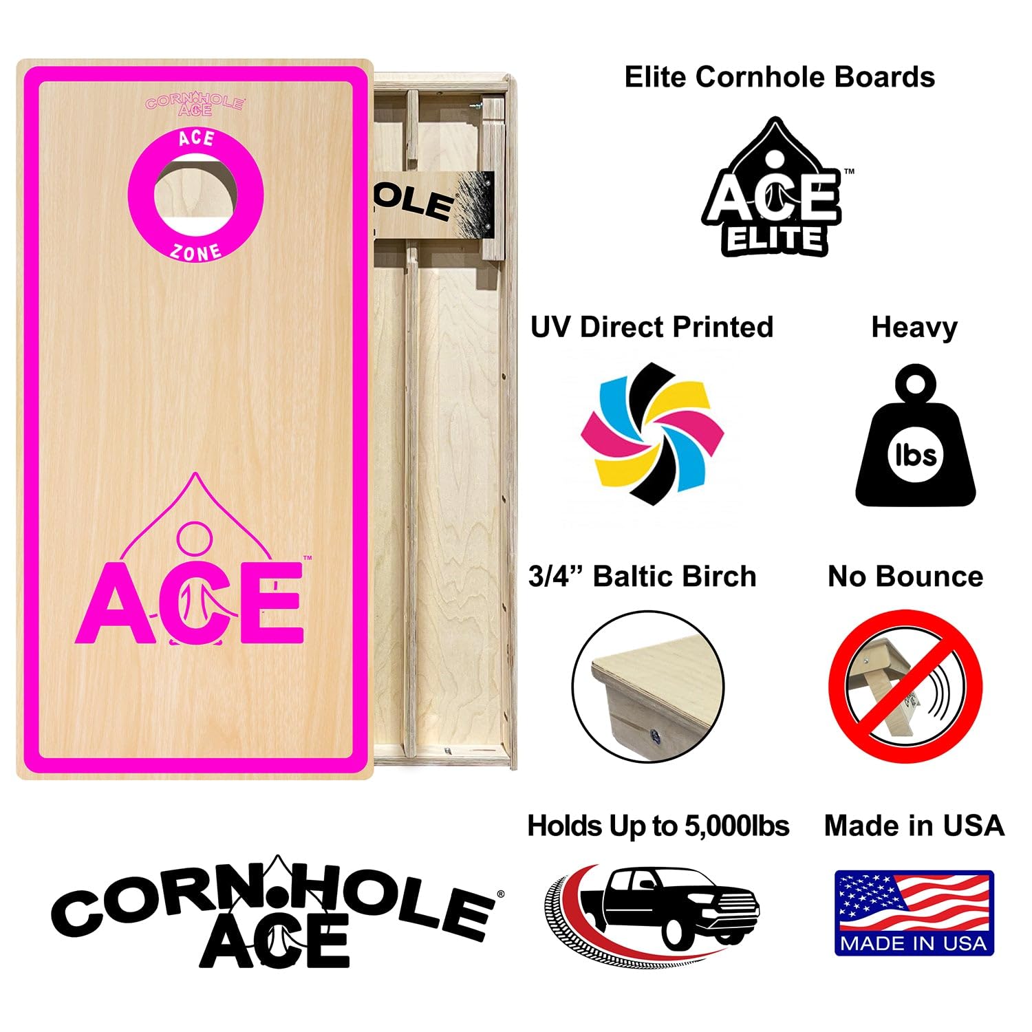 ACE Zone - Pink - Cornhole Board Set - Elite