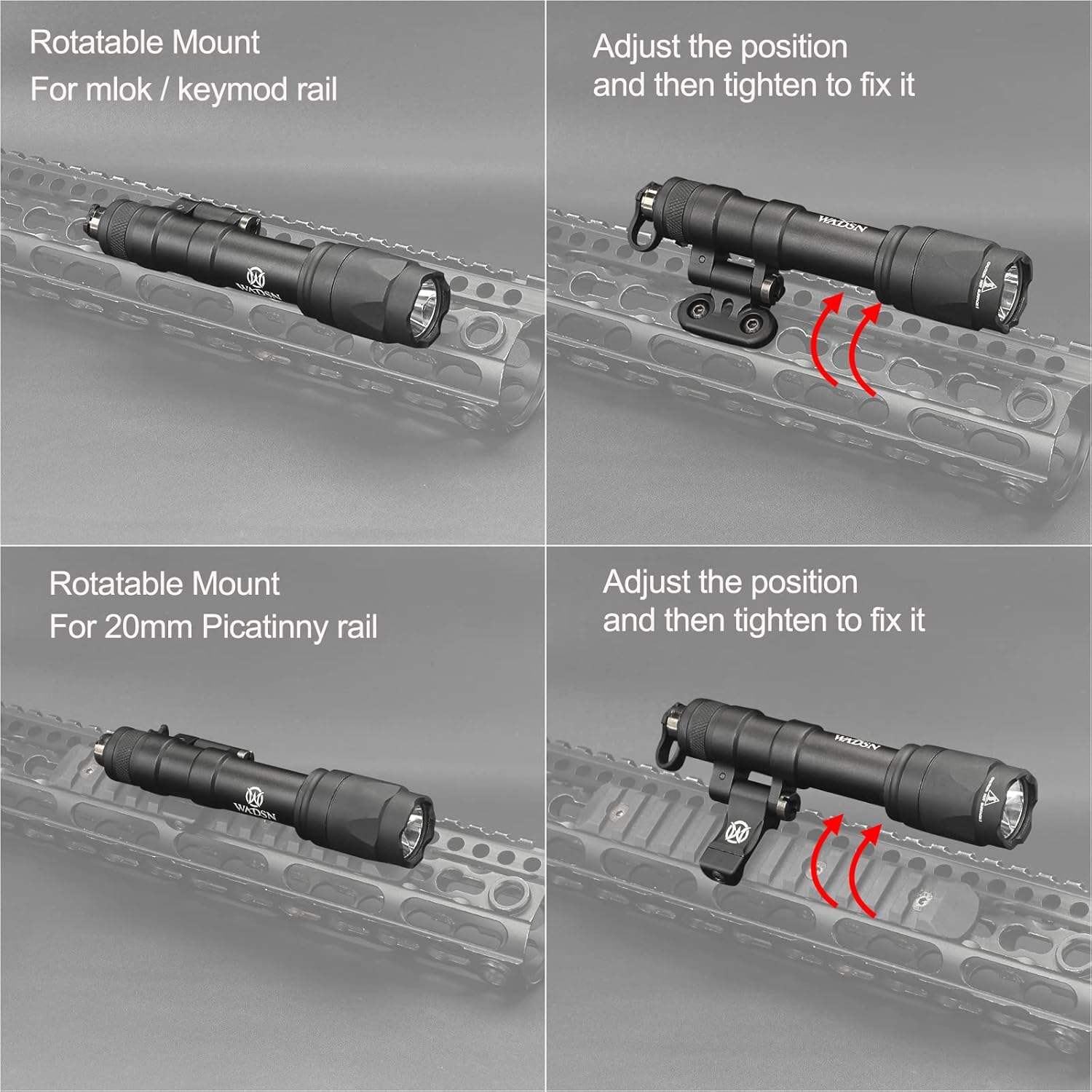 NOBUHIRO M600C 800 Lumens Tactical Flashlight, with Replaceable Mounting Rotating Base + Metal Remote Pressure Switch Fit for Mlok/Keymod Rail