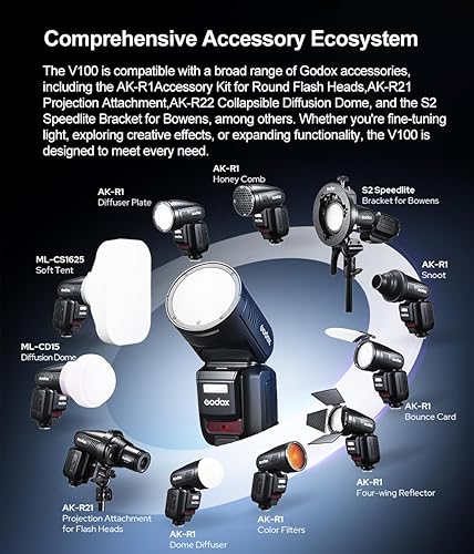 Vista 9 de Godox V100S (versión de EE. UU.) Flash para Sony - 100W TTL HSS 1/80000s Cámara Speedlight para cámaras Sony, control de pantalla táctil de cabeza