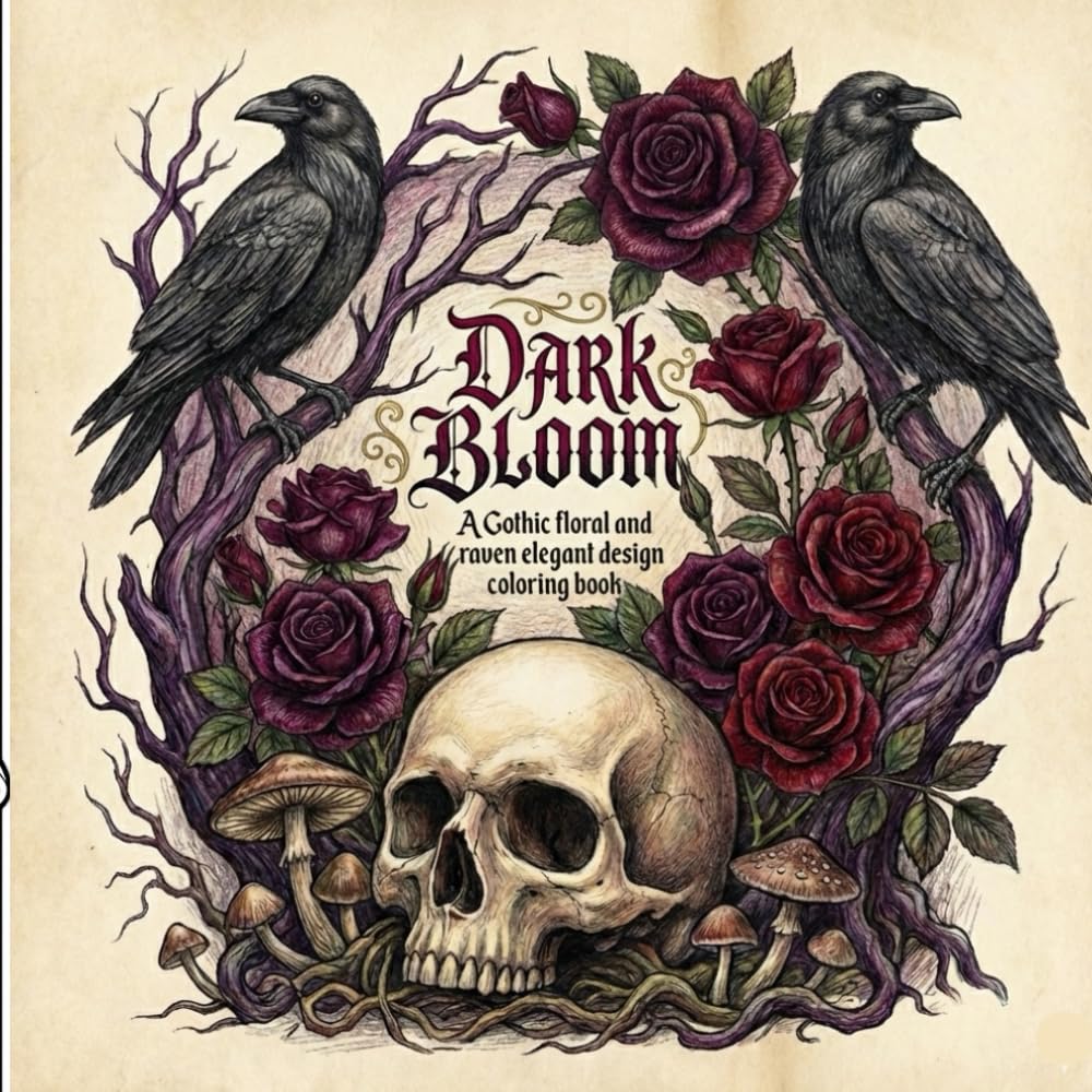 Dark Bloom: A Gothic floral and raven elegant design coloring book for adults and teenagers