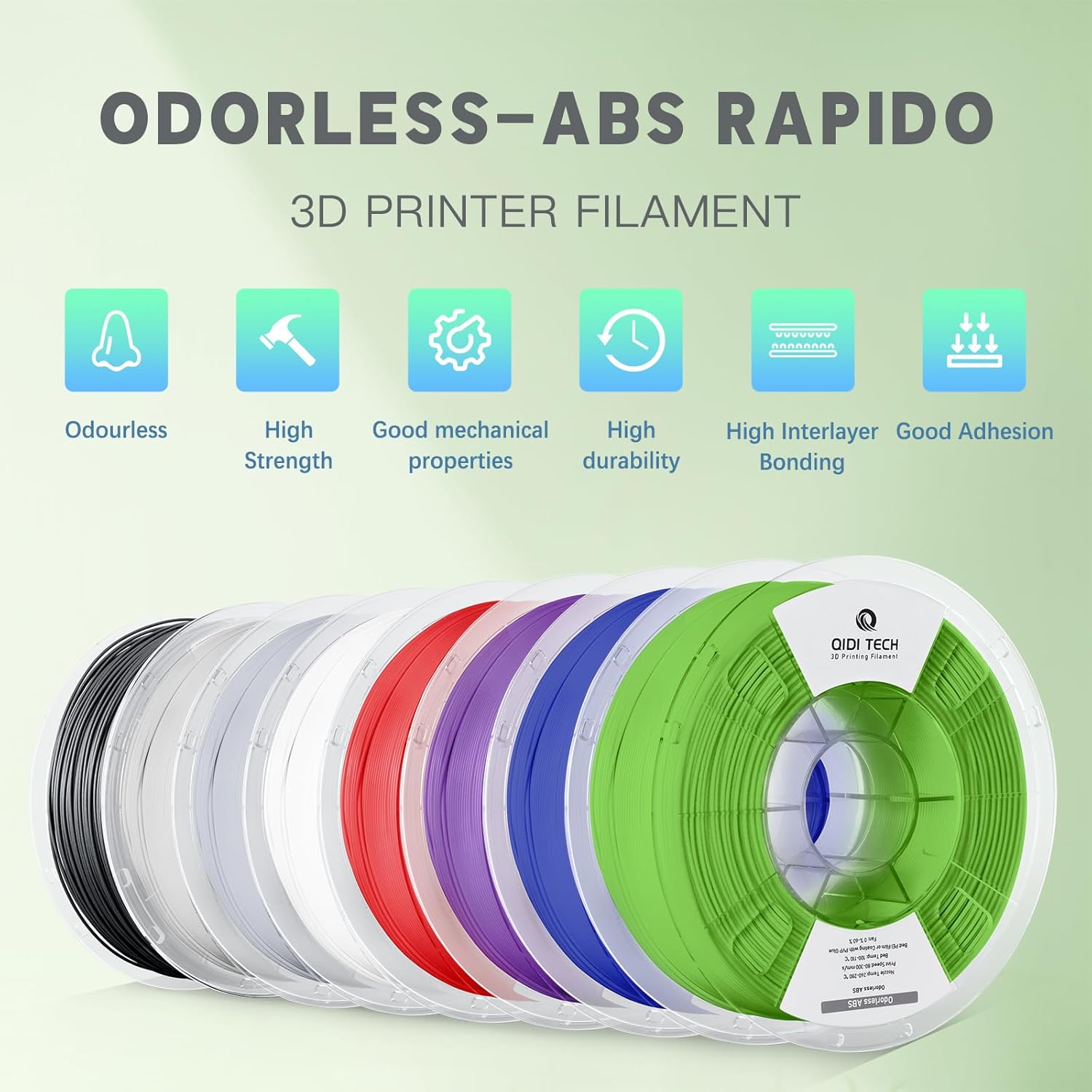 R QIDI TECHNOLOGY Odorless ABS Filament 1.75mm, 3D Printer Filament, 1 KG Spool (2.2lbs), 3D Printing Filament Fit Most FDM 3D Printers, White