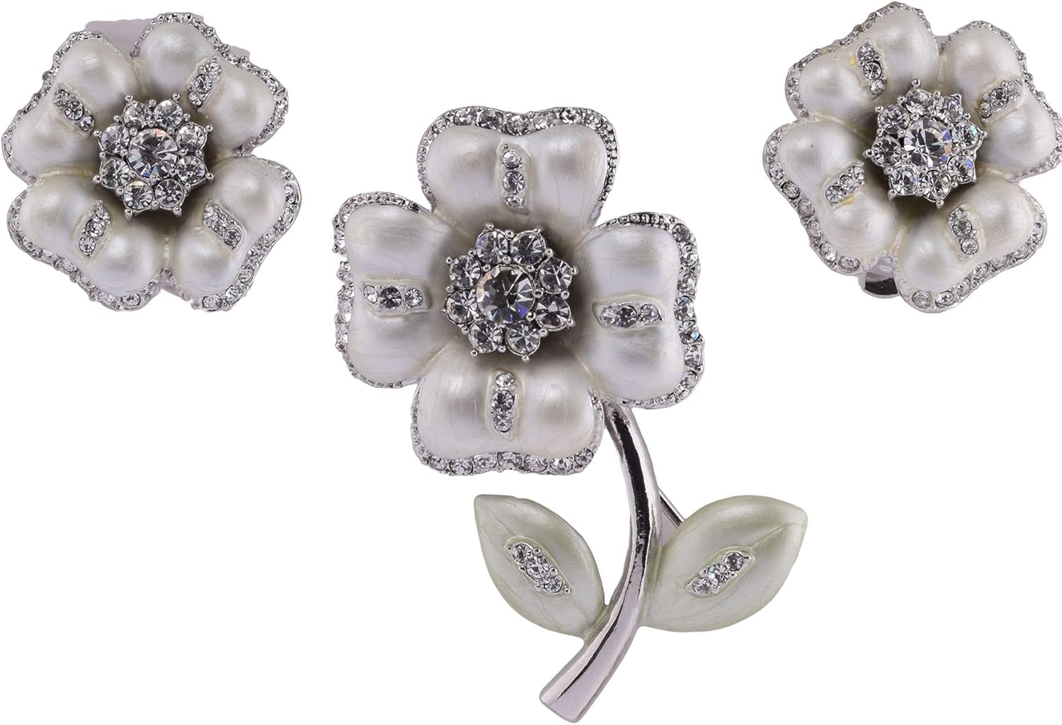 Lisa Hsieh Art Nouveau Rhinestone Diamond Brooch-Earrings Demi Parure Set