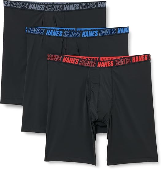 Hanes Men's Moves Performance Boxer Brief, Total Support Pouch, Regular/Trunk/Long Leg, 3-Pack, 8"