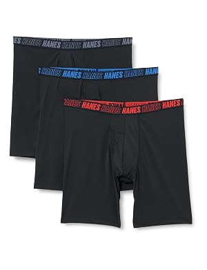 Hanes Mens Moves Performance Boxer Brief Total Support Pouch Regular Trunk Long Leg 3-Pack 8