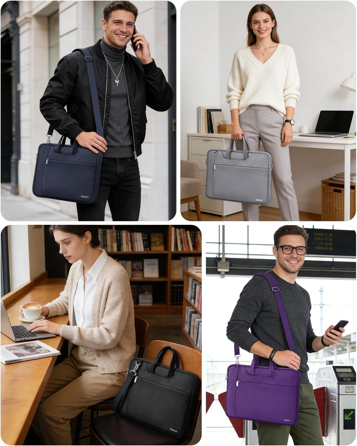 Ferkurn Laptop Case Bag 17 17.3 inch Women Men Computer Sleeve with Shoulder Strap Compatible with HP Envy Pavilion/Dell Inspiron/Thinkpad/Vivobook/MSI/Acer,Waterproof Briefcase with Handle,Black - Image 2