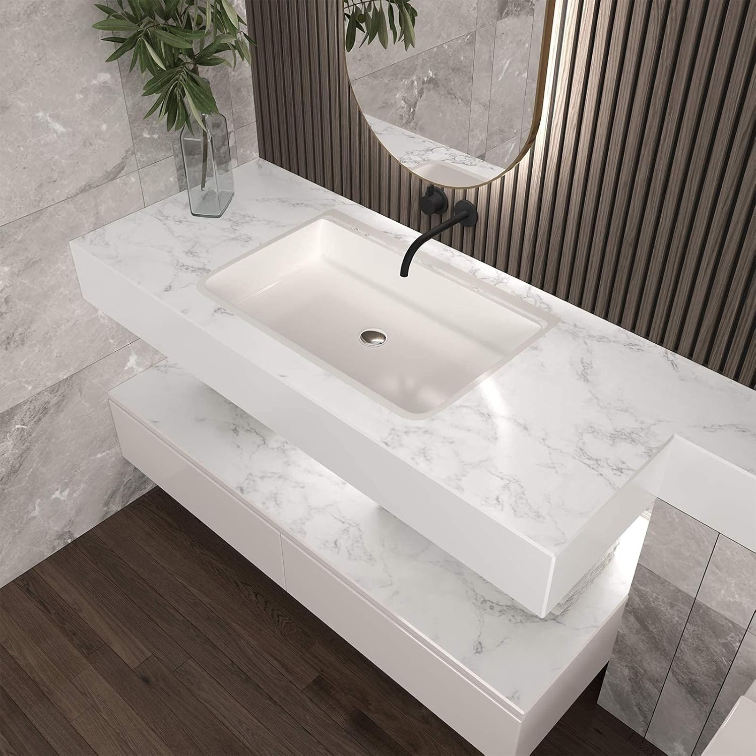 Stickyart 36"x160" Large Wide Grey White Marble Contact Paper for Countertops Waterproof Matte Granite Wallpaper Peel and Stick Thick Quartz Kitchen Contact Paper Vinyl Warp for Island Table Cabinet