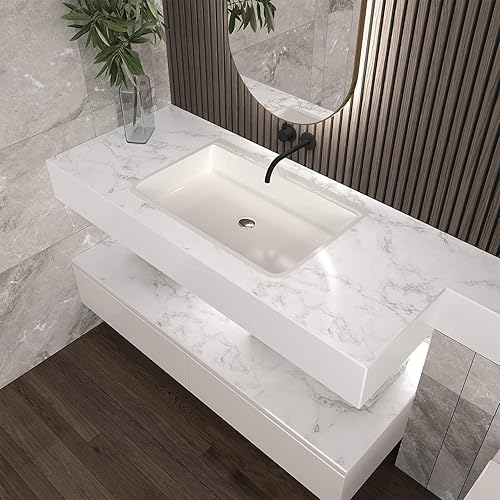 Miniatura 7 de Stickyart Papel de contacto grande de mármol gris blanco de 36 x 160 pulgadas para encimeras, papel tapiz impermeable de granito mate, despegar y