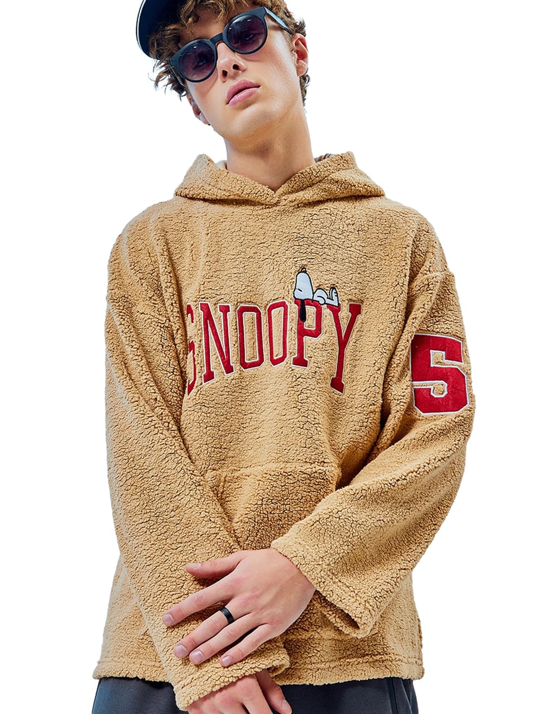 Bewakoof Męski sweter z kapturem Typografia, Oversize_596782_Brown_S