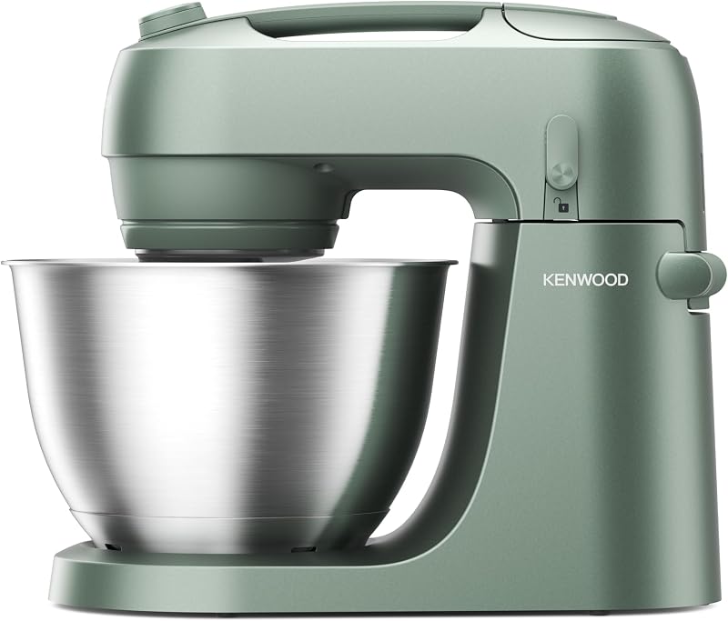 Kenwood Go KZM35000GR Robot de cuisine compact avec bol de 4 l, 3 outils mélangeurs en métal réglables en hauteur, protection anti-éclaboussures rotative, 6 niveaux, poignée de transport, 800 W, vert