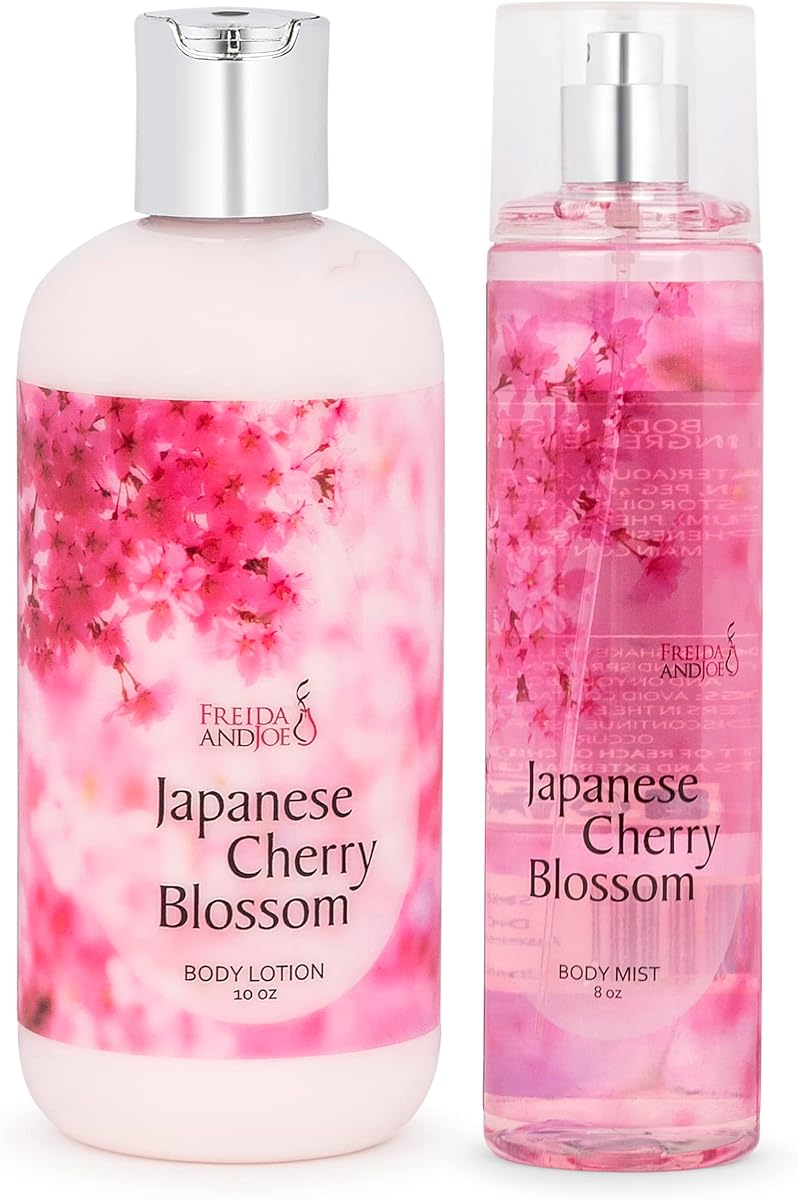 Home Spa Gift 10oz Deep Moisturizing Fragrance Body Lotion & 8 oz | Fine Fragrance Body Mist Set Self-Care Combo for Women & Girls (Cherry Blossom) – Gift for Mom