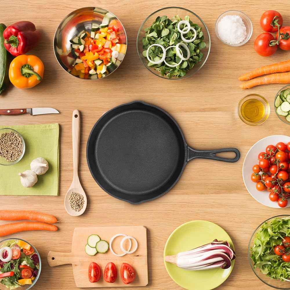 Cast Iron Skillet Pre-Seasoned Cookware-6", 8", 10" Pans 3 Piece Set Heavy Duty Professional Chef Tools with Silicone Hot Handle Holder