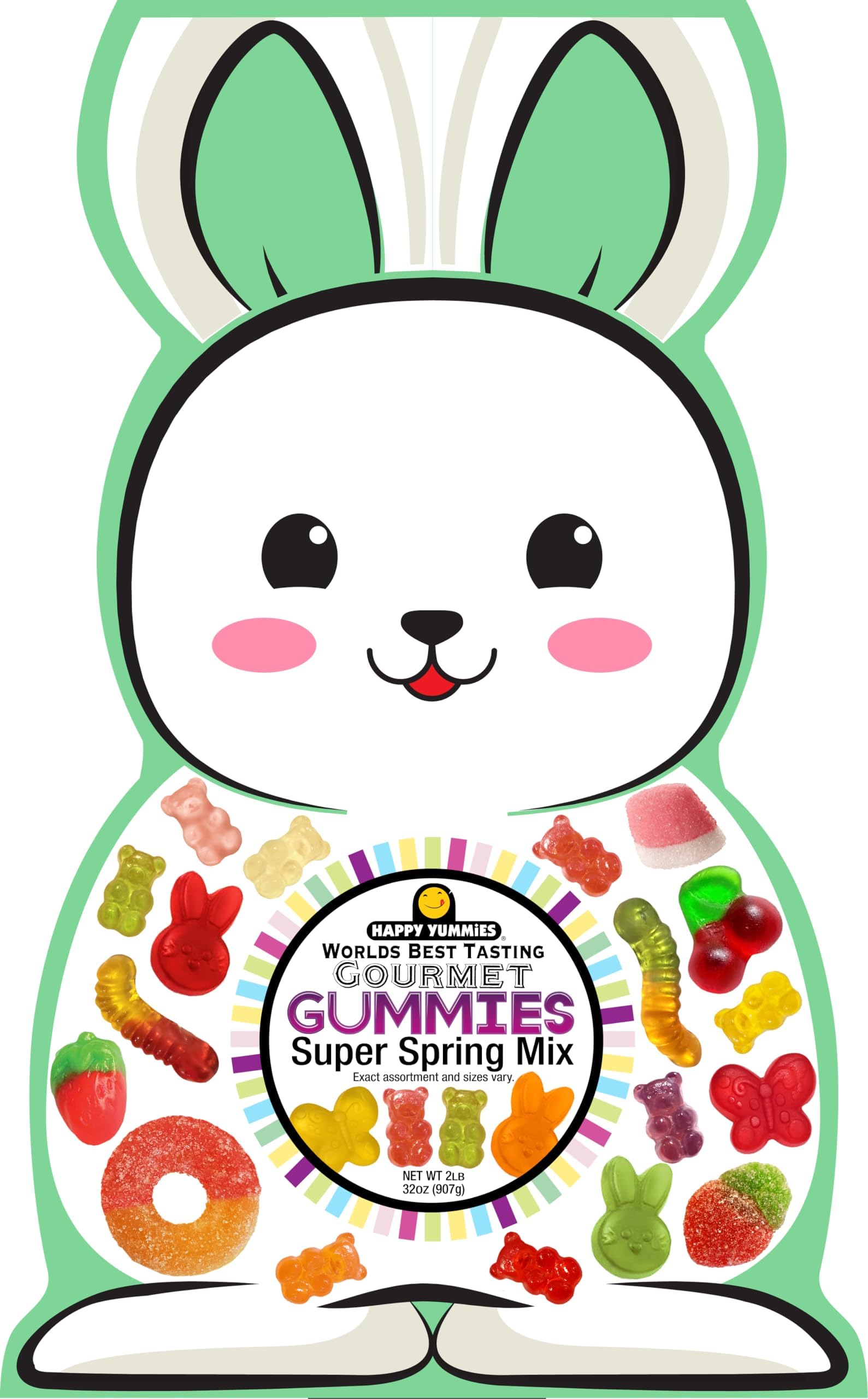 Happy Yummies Gummies, Bunny Shaped Gourmet Gummies - Delicious Assorted Flavors Candy Snacks for Spring Celebrations, Perfect Holiday Treat, Family-Friendly Snack, 2 Lbs Bag
