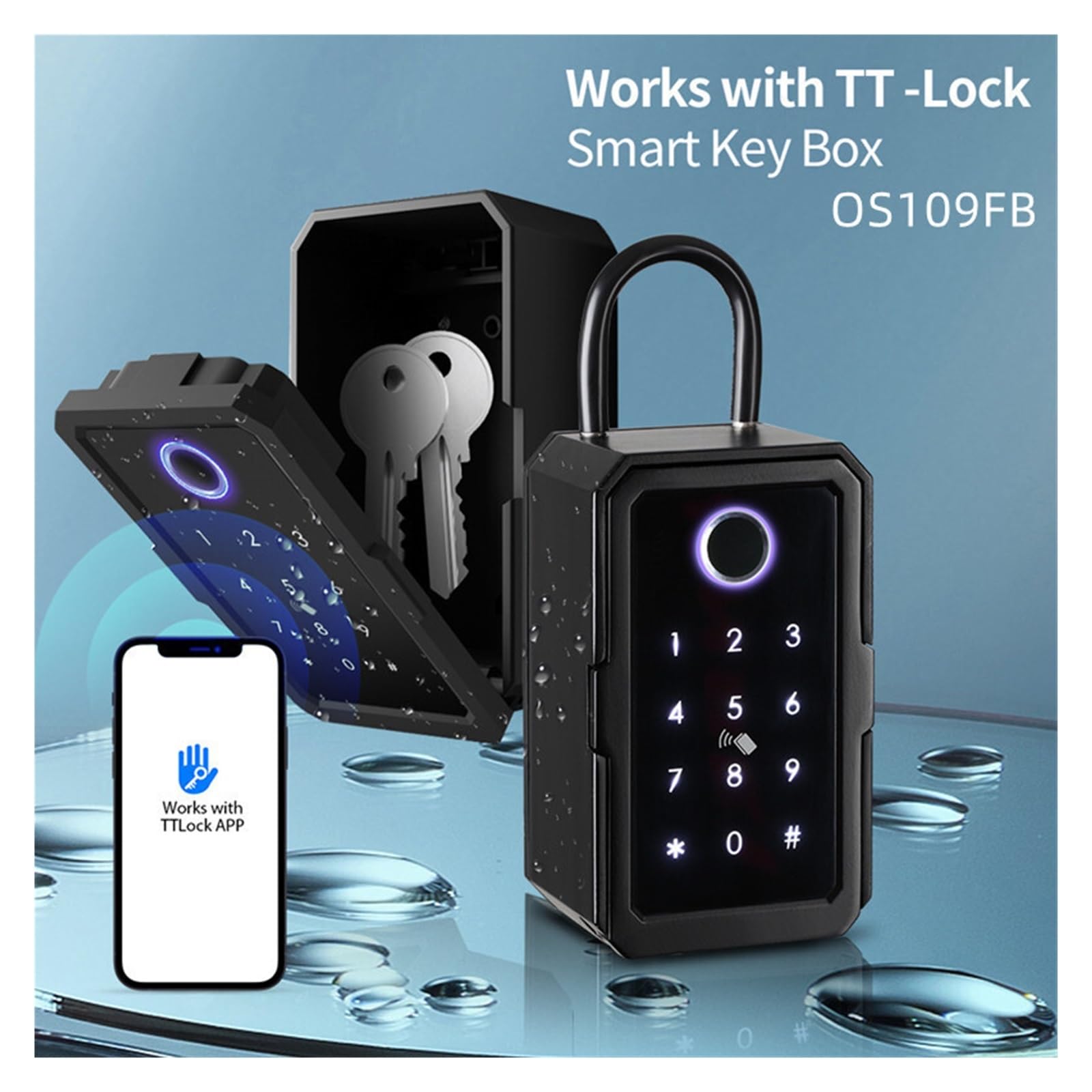 Smart Key Cabinet Fingerprint Lock Box IP65 Waterproof Wall Mounted Key Safe with Password & Phone Control for Rental Offices & Home Security