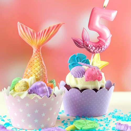 Miniatura 8 de Velas de cumpleaños con números 3, decoraciones de cumpleaños de sirena, velas de feliz tercer cumpleaños para pasteles, velas de pastel de