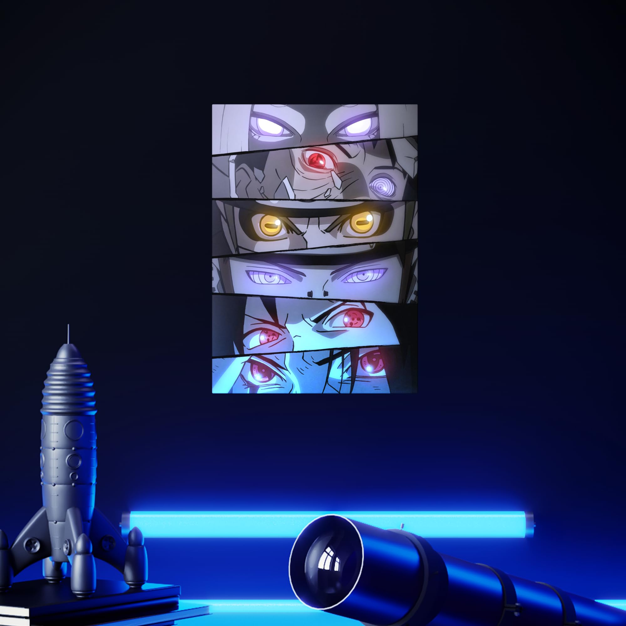 Displate Ufficiale Naruto Poster in Metallo con Fissaggio Magnetico Autorizzato Immagini Poster di Alta Qualità Naruto Shippuden - Poster Monocromatico Occhi 45 cm x 32 cm