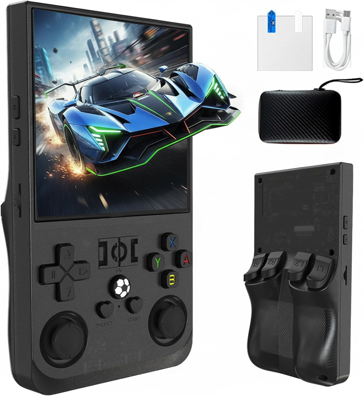 R36MAX Retro Handheld Game Console, 4000mAh Battery with 4 Inch IPS HD Screen, 64GB TF Card Built-in 18,000+ Classic Game Portable Pocket Arcade(Transparent Black)