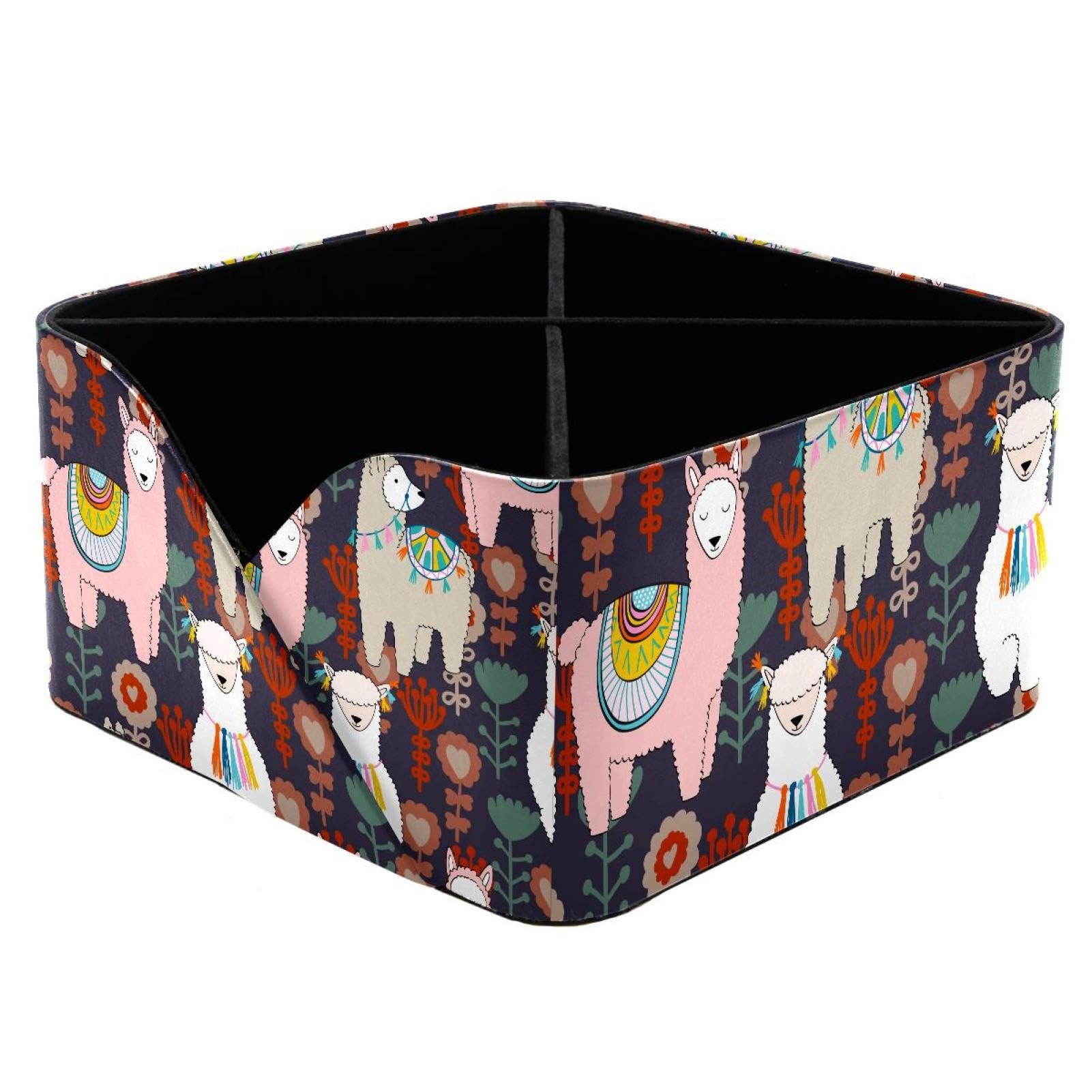 KengjuTesu Floral Animals Llamas Desktop Organizer Pen Holder, Rectangular Pencil Cup for Office, Study and Makeup Stations