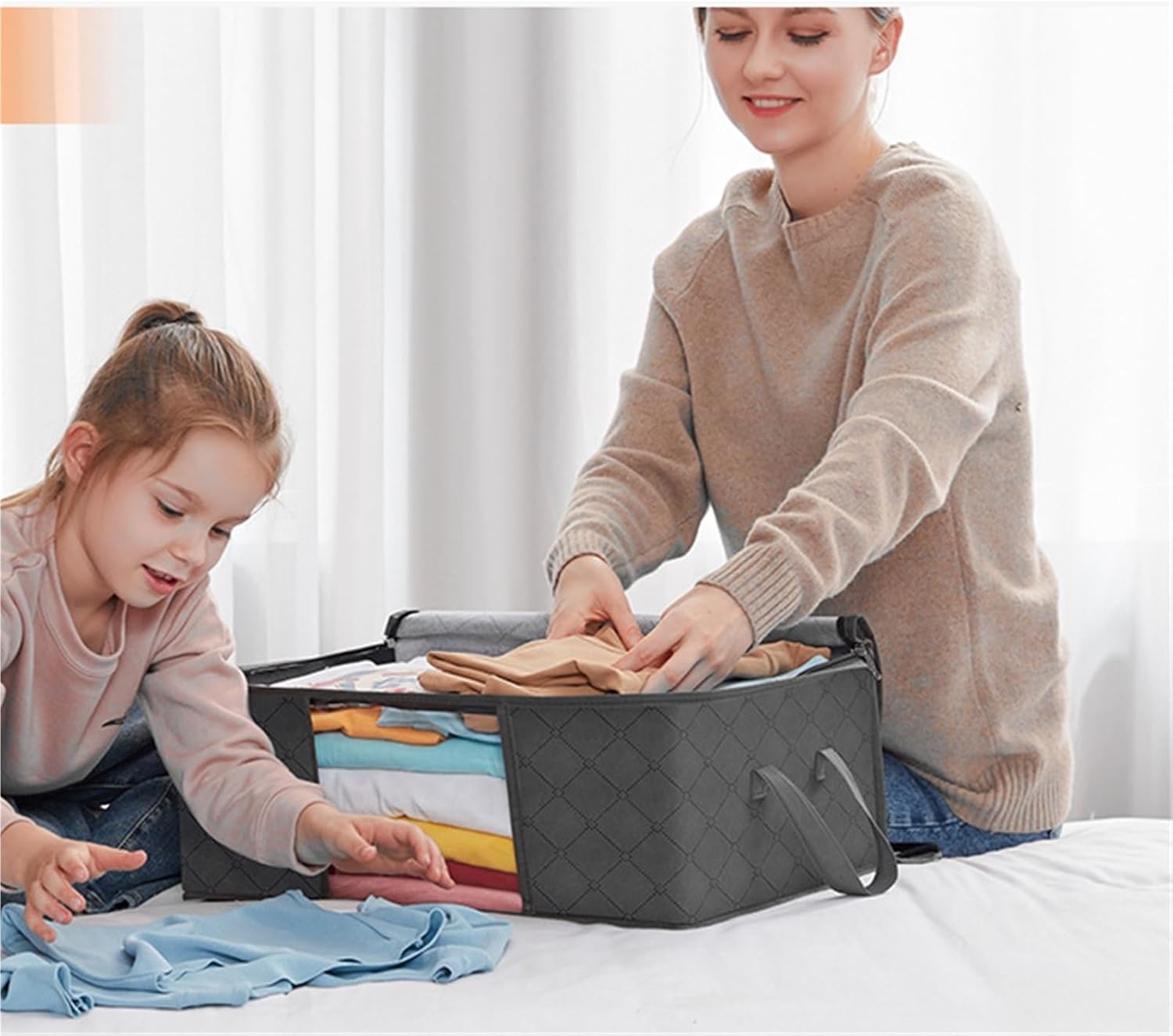 Storage Bins Foldable with Zipper and Transparent Window Suitable for Quilts Blankets and Bedding Storage Storage Container(55cm)