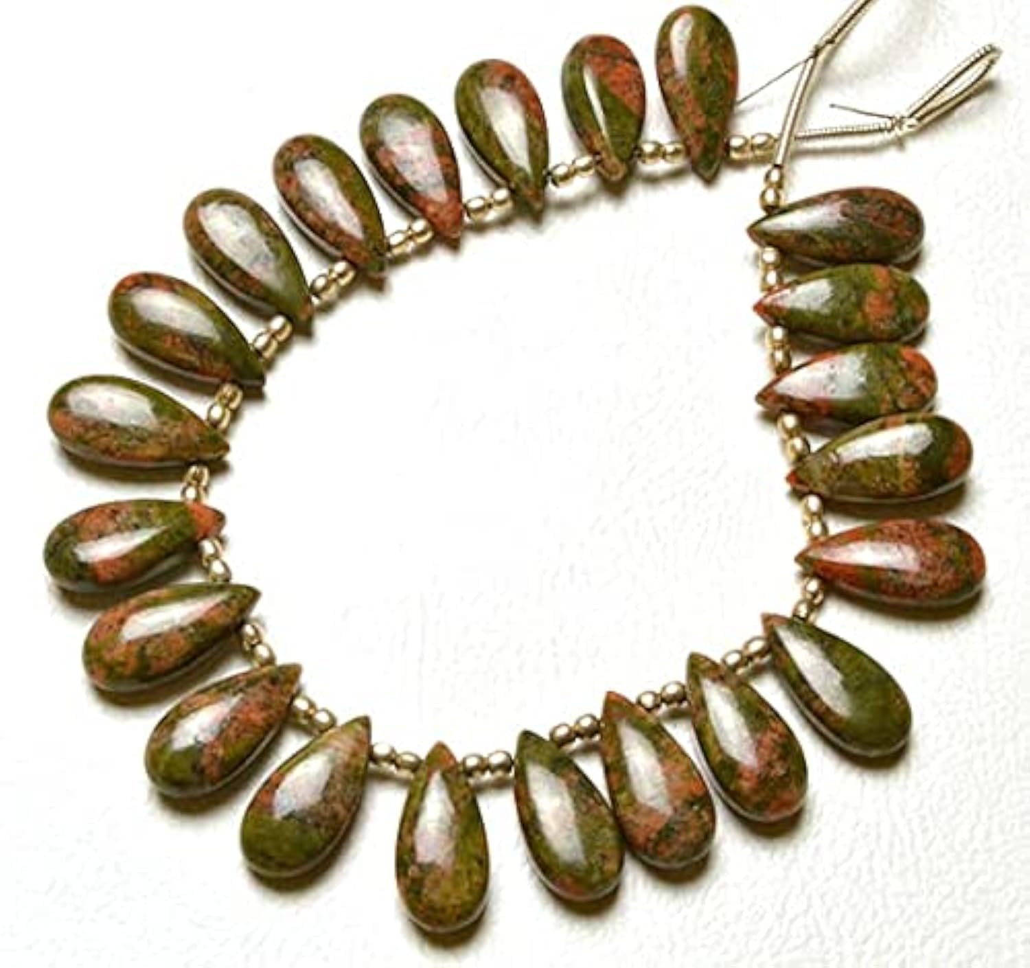 Perles Unakite naturelle fil briolette poire 15x7 mm pierre pour création bijoux DIY