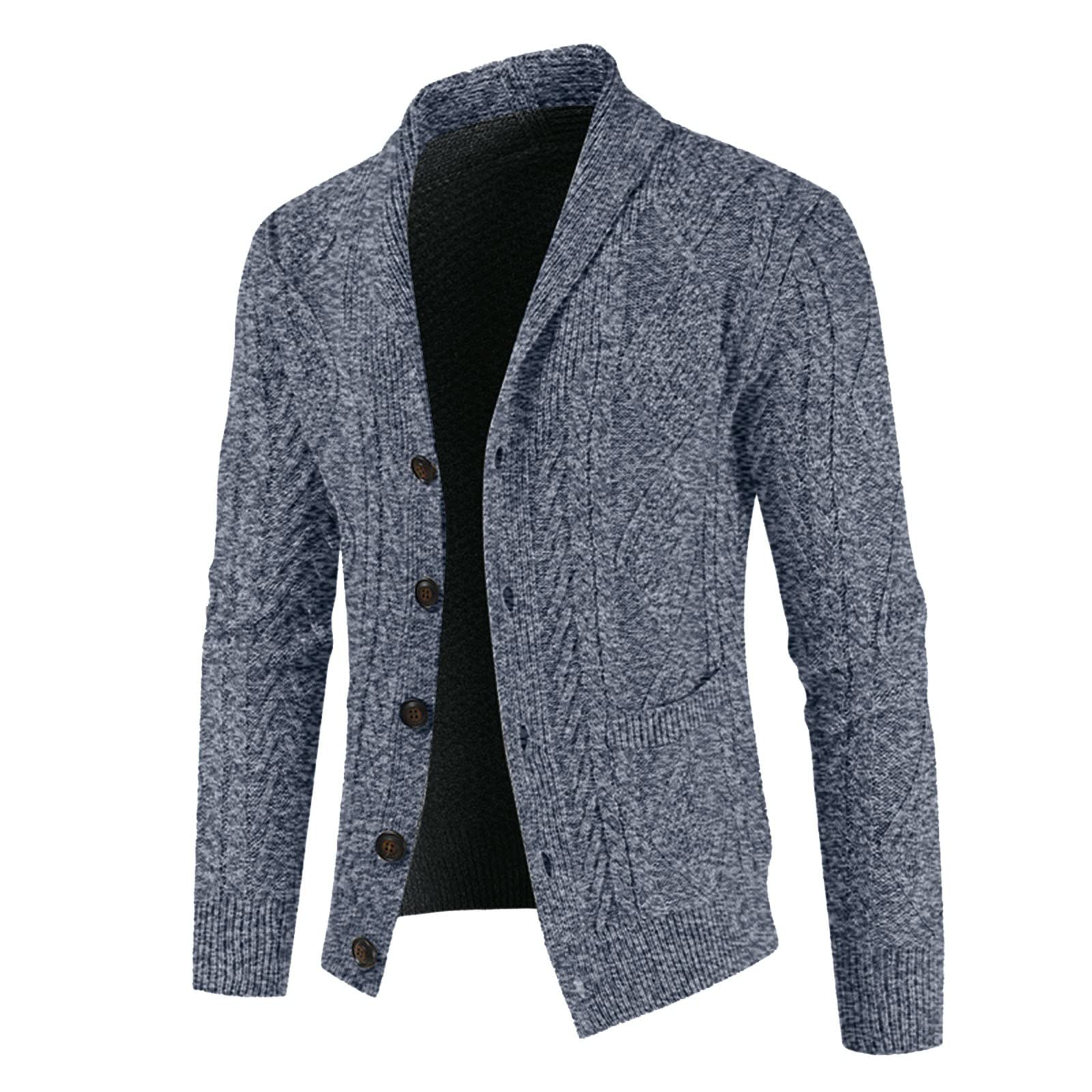 Cardigan De Lana Hombre, Chaqueta De Punto Hombre con Cuello En V Manga Larga Suéter De Punto con Botones Elegante Ajustado Cárdigan Ligero con Bolsillos para Otoño E Invierno