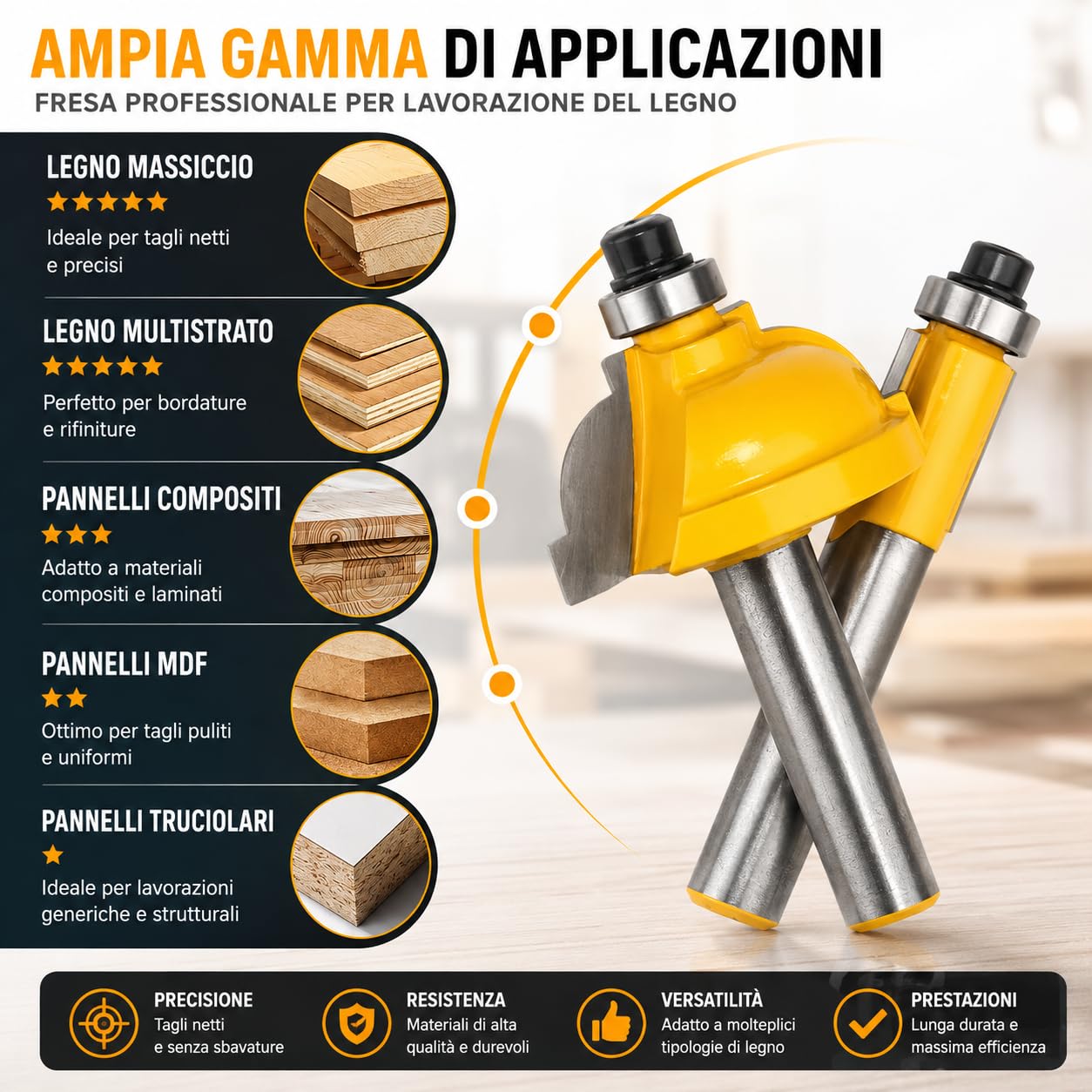 Topolenashop Set 35 Frese per Legno con Codolo 8 mm – Kit Frese per Fresatrice Verticale, Rifilatore e Router, Frese Professionali per MDF, Compensato, Legno Duro e Morbido con Valigetta | 610103