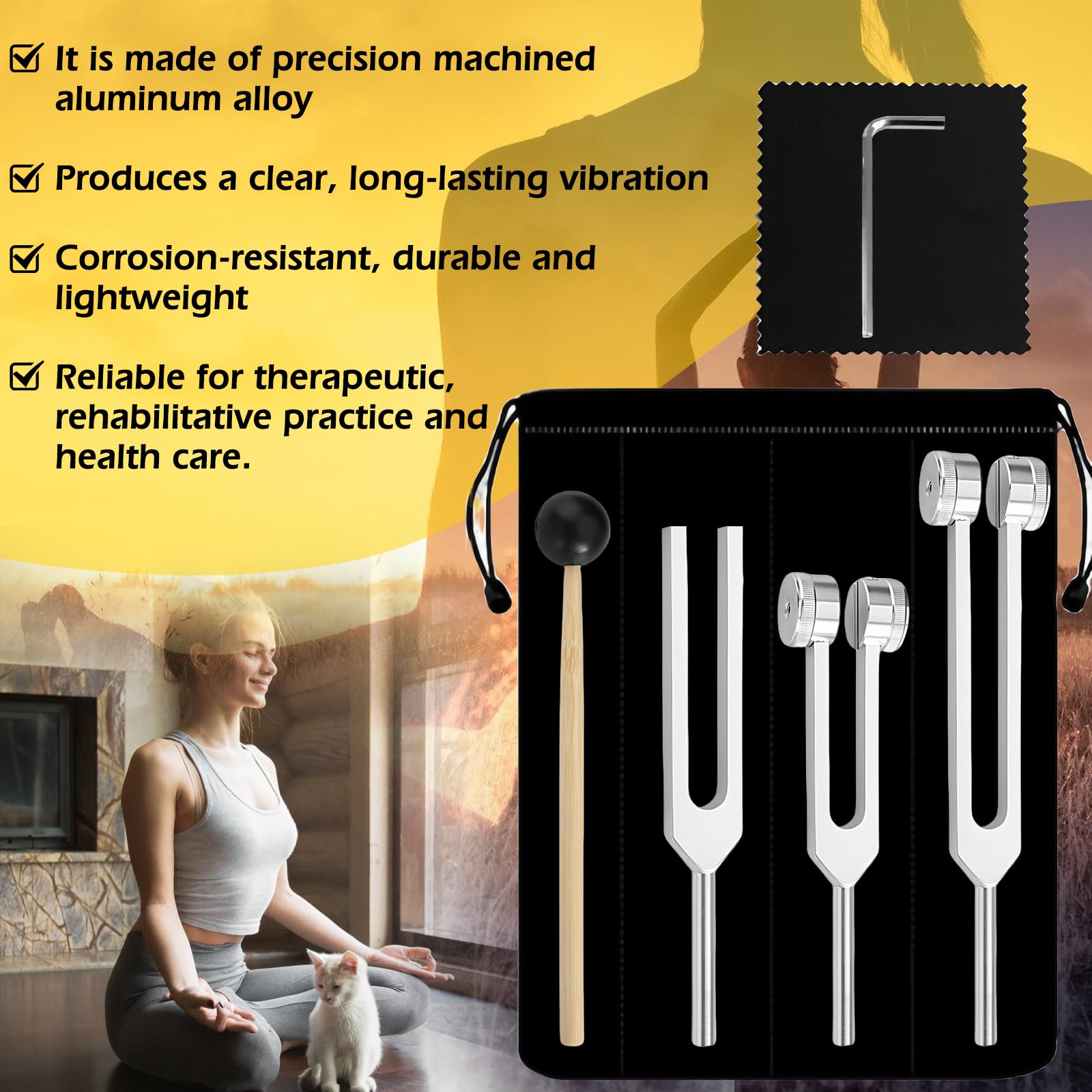 Juego de diapasón, diapasón neurología con martillo pequeño, diapasones para curación (128 Hz, 256 Hz, 512 Hz), diapasón de terapia, terapia de chakras, terapia de sonido, antiestrés