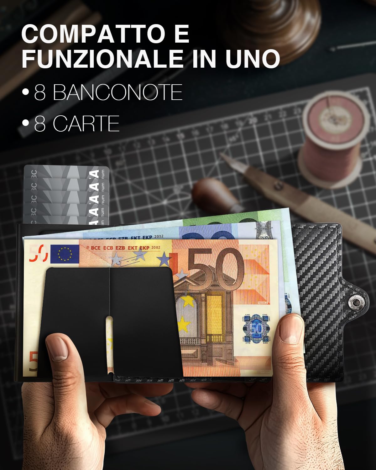 TENBST Portafoglio Uomo Slim Piccolo, Porta Carte Di Credito con Rfid Protection, Portacarte Uomo Portatessere in Fibra di Carbonio, Portamonete Portafogli Mini con ZIP, Idea Regalo, Scatola Nero