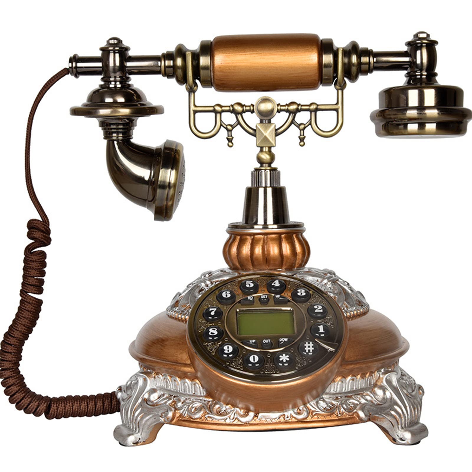 Telefon stacjonarny w stylu europejskim. Stylowy telefon stacjonarny z żywicy, antyczny telefon stacjonarny do domowego biura hotelowego. Elegancki telefon w stylu art deco z dużymi przyciskami