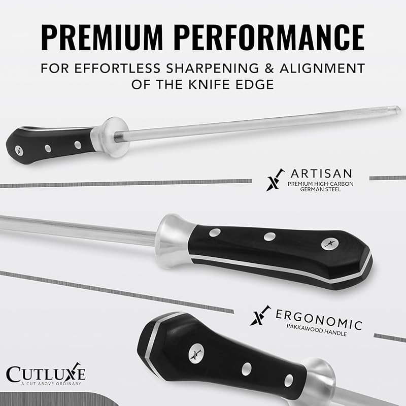 Cutluxe Honing Rod, Professional Knife Sharpener Rod – 10" Honing Steel – Ergonomic Handle Design, Grilling Gifts for Men – Artisan Series 10 Inch