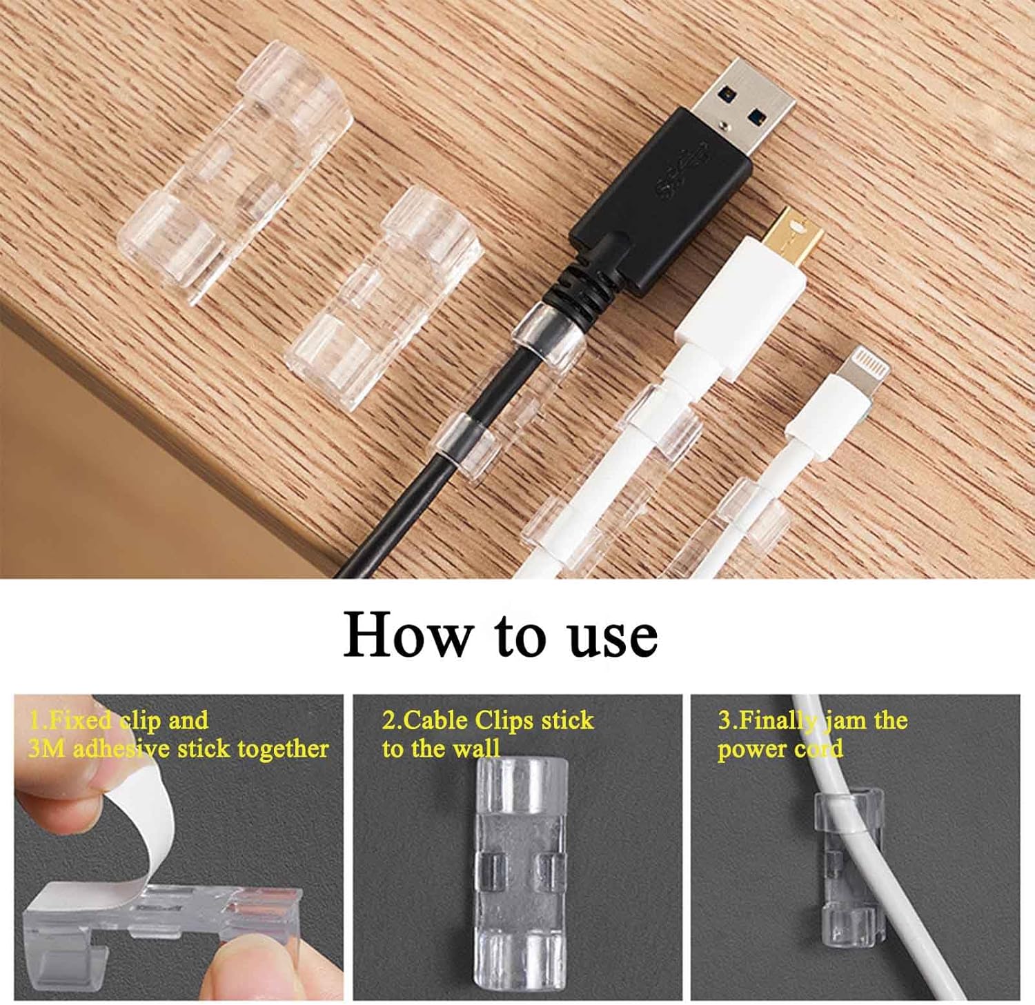 40 PCS Cable Clips (Small & Large),Adhesive Cable Clips for Wall,Finisher Wire Clamp for TV PC Laptop,Cable Management Clips Outdoor Light Clips