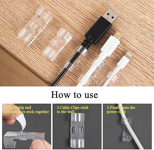 Miniatura 7 de 40 clips de cable (pequeños y grandes), clips adhesivos para cables para pared, abrazadera de alambre para TV, PC, laptop, clips de organización de