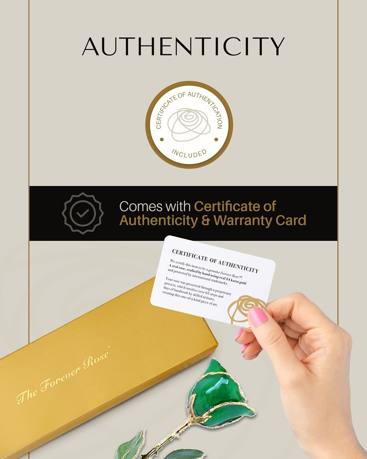 Forever Rose Hand-Dipped in 24K Gold, Emerald-Inspired May Birthstone with Sparkles, Real Rose in Luxury Gold Gift Box & Clear Glass Bud Vase – Perfect Ready to Gift for May Birthday or Any Occasion - Image 8