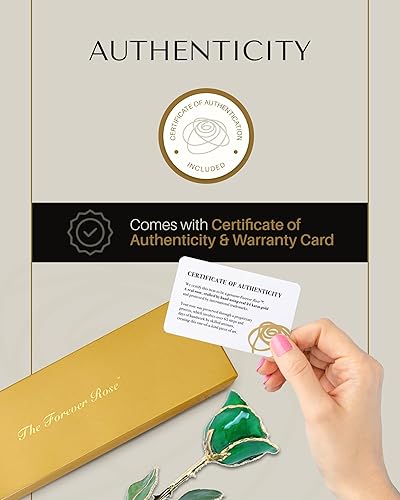 Miniatura 8 de Forever Rose Sumergido a mano en oro de 24 quilates, piedra natal de mayo inspirada en esmeralda, con destellos, rosa real en caja de regalo de oro