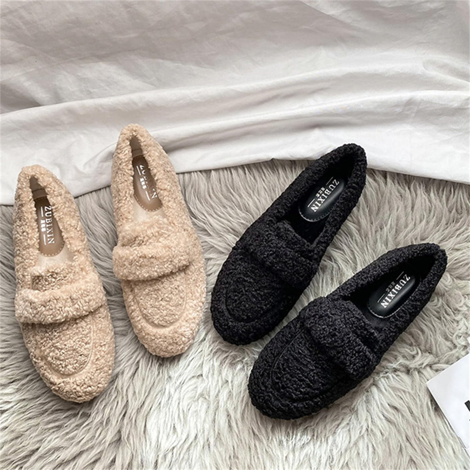 MEIION WOLFF Plüsch Pantoffel Schuhe Damen Winter Hausschuhe, Warm Weich, Memory Schaum, Rutschfest Bequem