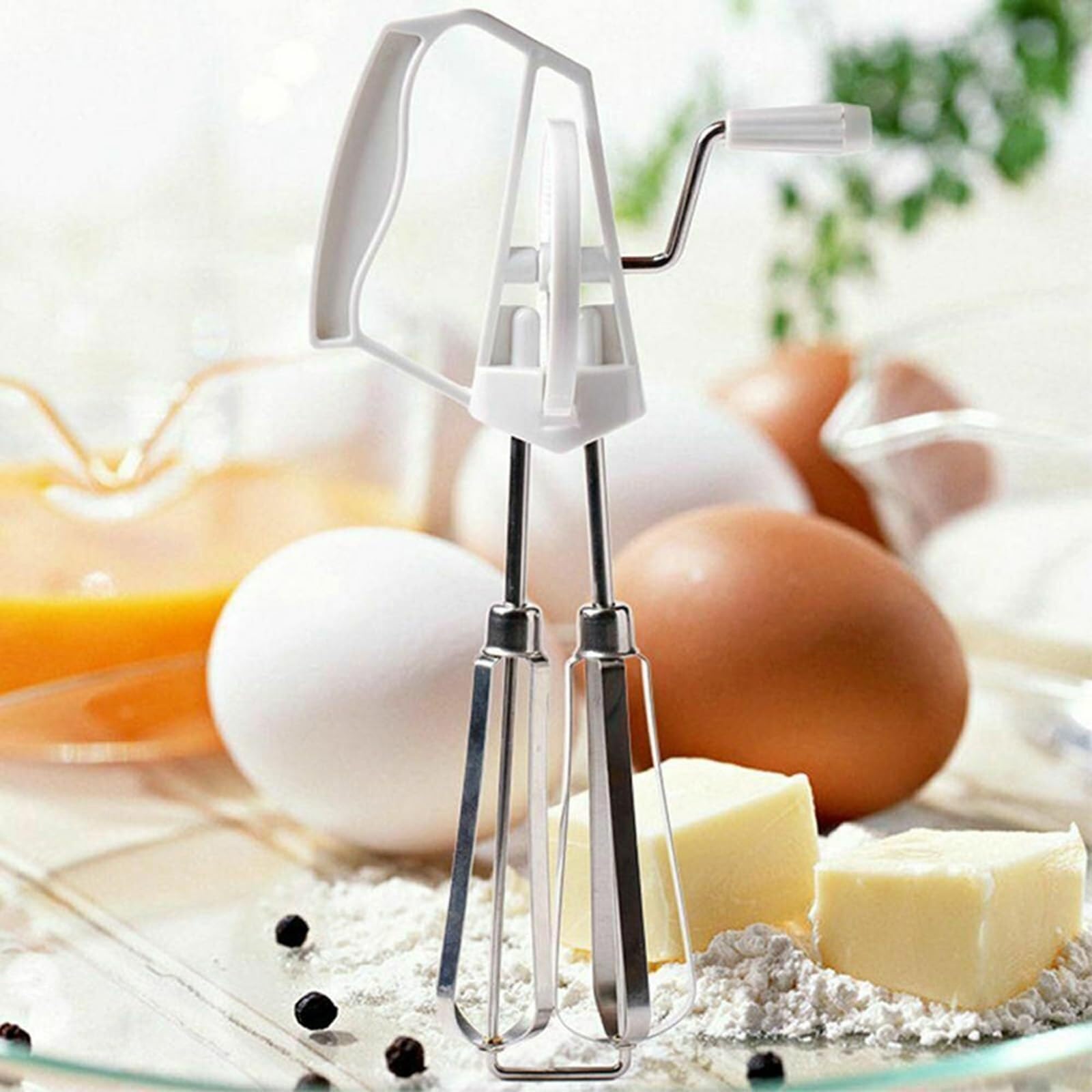 Batidor Huevos Batidor De Huevos Manual Giratorio Acero Inoxidable Mezclador Herramientas Cocina For Utensilios Utensilios Cocina(White)