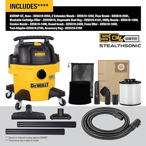 Vista 5 de DEWALT Aspiradora de Taller Húmeda y Seca STEALTHSONIC de 6 Galones, Aspiradora de Taller de 5 HP de Potencia Máxima Húmeda y Seca, Shopvac Ultra