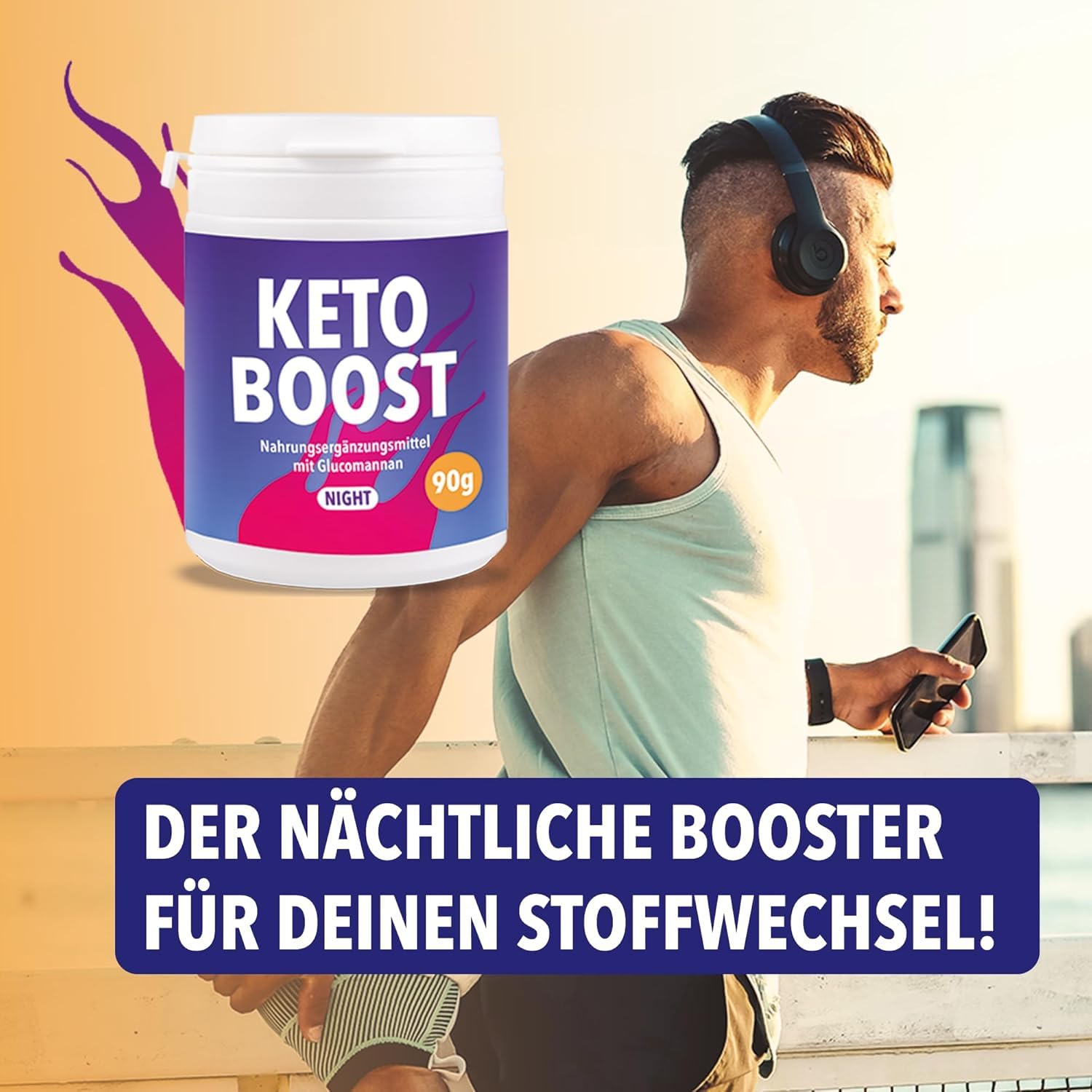 KETO BRN NIGHT - Koffeinfrei mit Glucomannan & Chrom aus Deutschland | Unterstützt den Stoffwechsel | 90g Pulver entsprechen ca. 180 Kapseln | Diät Nahrungsergänzungsmittel vegan (3x90g)