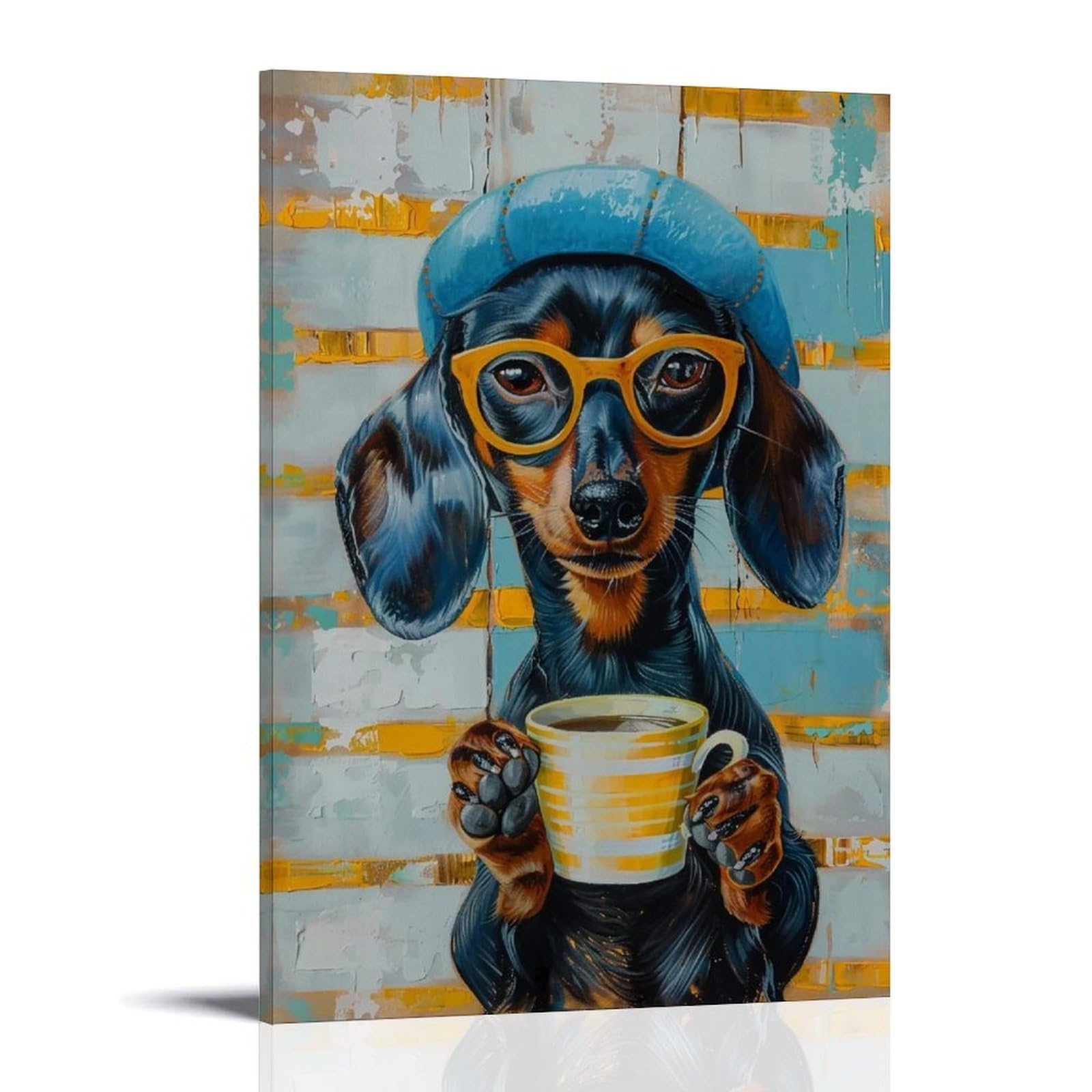 HUERYRYHY Striped Art Hound 02 Poster Wall Art Canvas Vintage Aesthetic Painting Decor for Rooms 20x30inch Frame-style