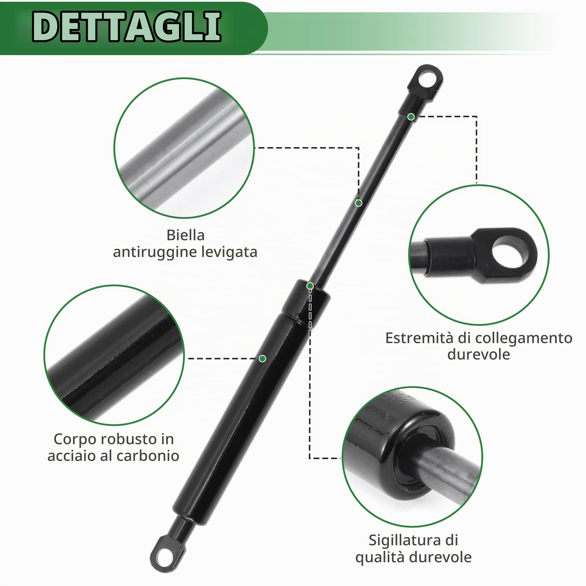 A ABSOPRO Pistoni A Gas 250mm 200N 2 Pz Acciaio Al Carbonio Per Auto | Nero, 250mm/9.84", 160mm/6.30", Per: Coperchio Armadio, Coperchio Scatola, Coperchio Botola, Finestre RV, Moto.