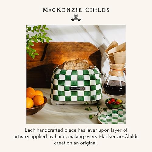 Miniatura 7 de Mackenzie-Childs Tostadora de 2 rebanadas, Tostadora decorativa para cocina, Verde y blanco con cuadros de esmeralda Esmeralda Check,Mocha