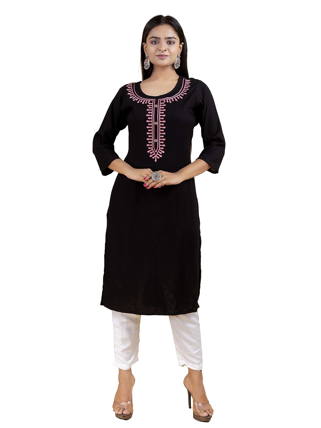 Buy Trendy rayon embroidered straight long kurta and pant set for women