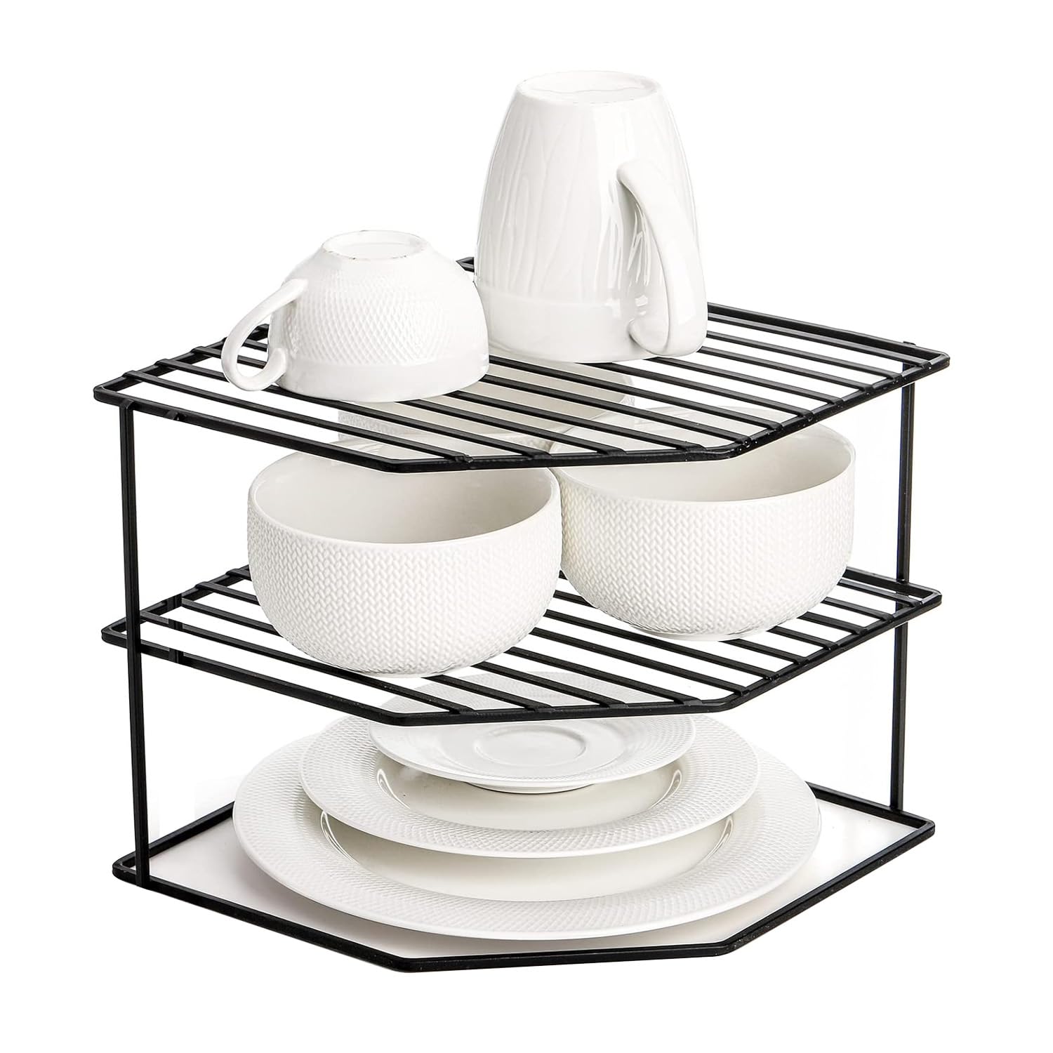 WonderStand KONA | 3-Tier GI Steel Corner Storage Rack: A Versatile Solution to Organize Kitchen Plate and Dishes (Black)