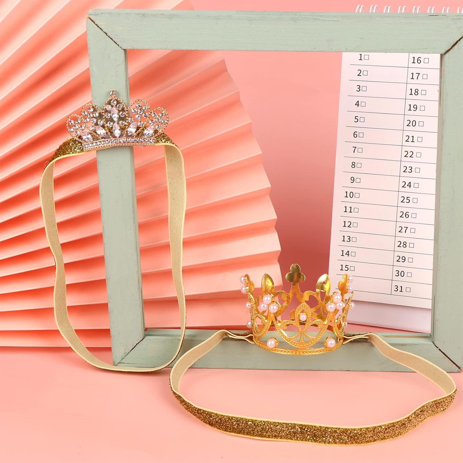 Gold Baby Crown Baby Tiara Baby Crown Headband Crystal Crown Hair Belt for Little Girl Infant Princess Tiaras Birthday Elastic Hair Band for Photography Headband Props - Image 4