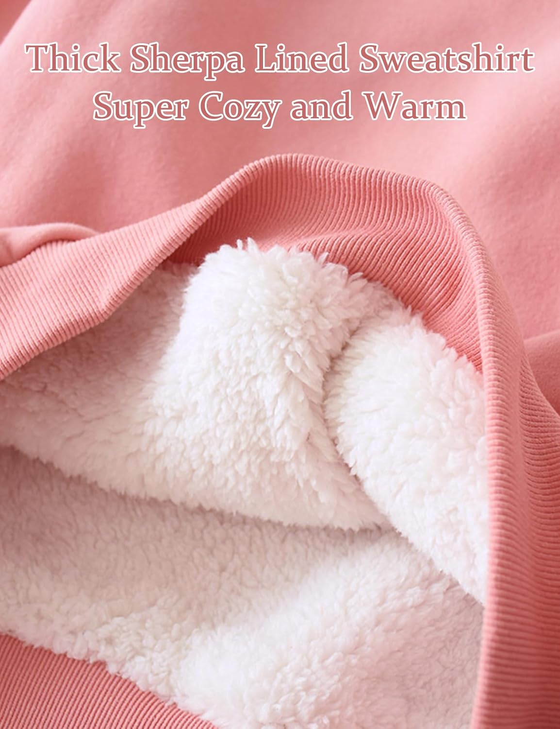 Flygo Women's Sherpa Lined Fleece Crewneck Pullover Sweatshirts Casual Winter Warm Sweatshirt - Image 7