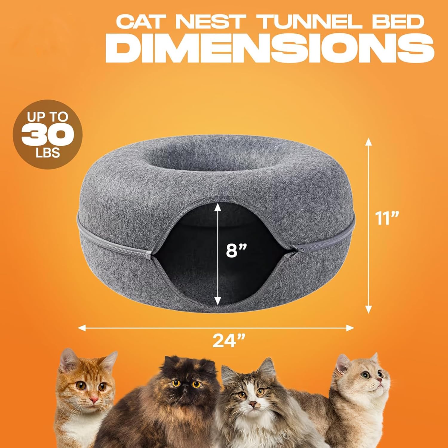 review Cozy Cat Nest Tunnel Bed for Multiple & Large Cats Up to 30 Lbs, Scratch Resistant, Detachable & Washable Tunnel Bed Extra Large Cat Bed Indoor Cats, Donut Cat Bed (Blue)